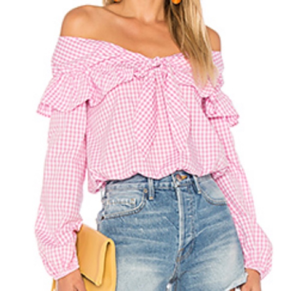 Off Shoulder Checkered Blouse - image 1